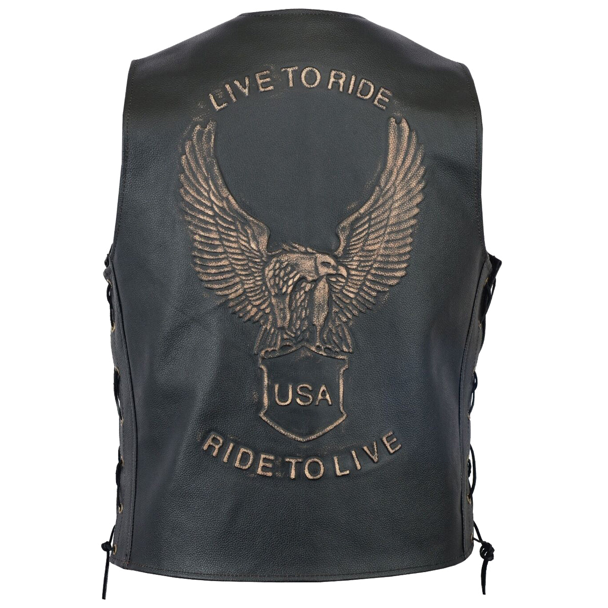 Men Classic Embossed Eagle Motorcycle Waistcoat - AMSEL LEATHERS