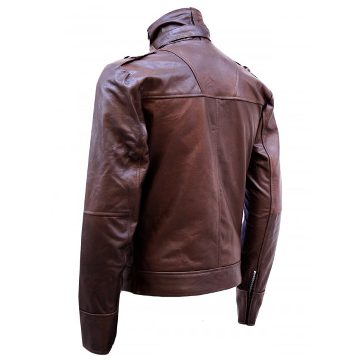 Chocolate Brown Men Military Leather Jacket - AMSEL LEATHERS