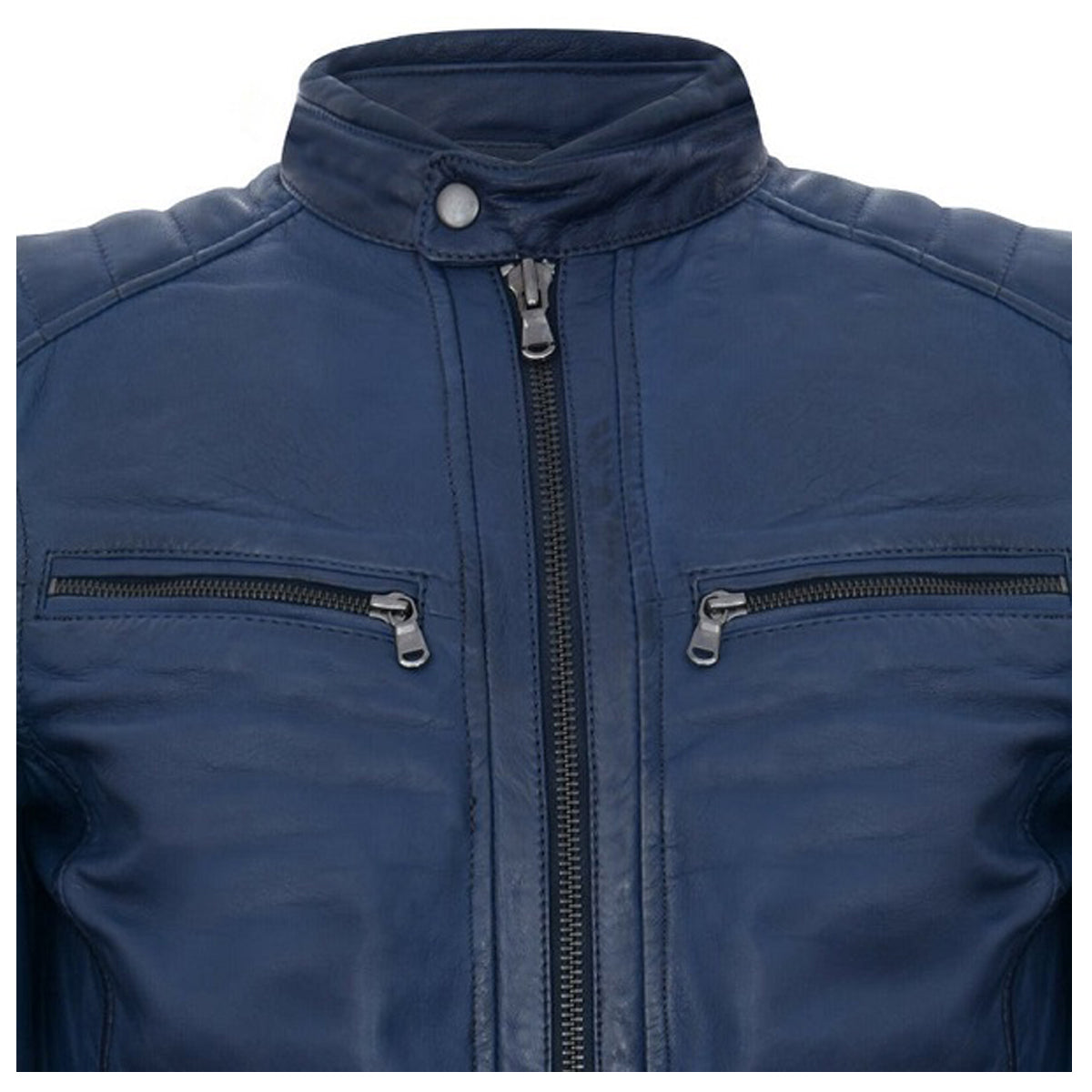 Men Soft Blue Leather Motorcycle Jacket - AMSEL LEATHERS