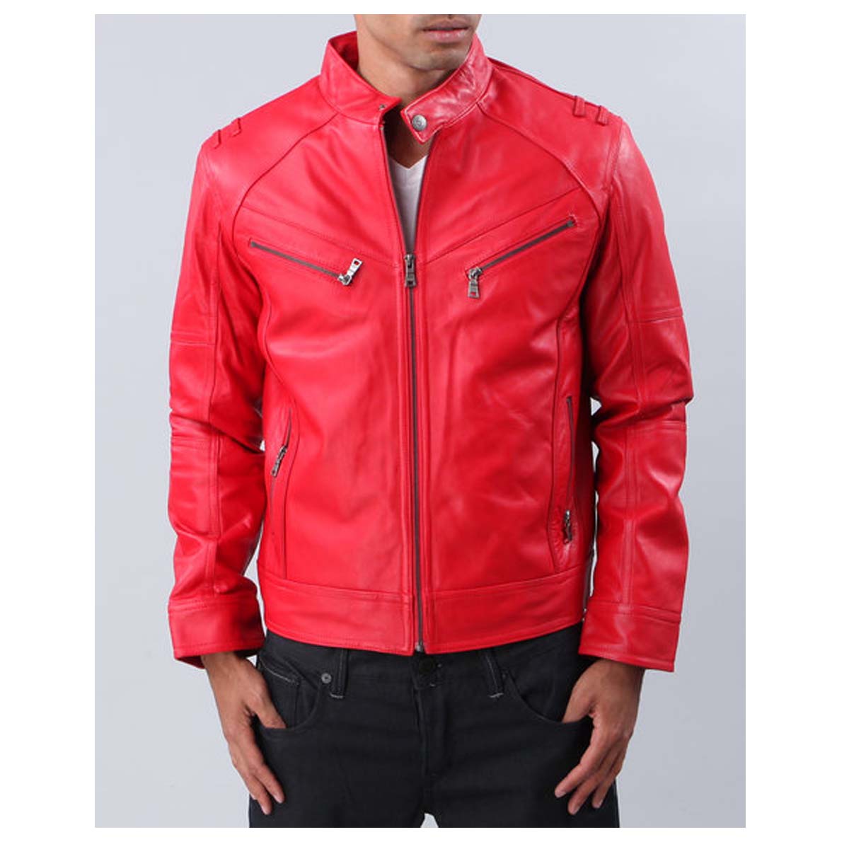 Men Red Fashion Leather Jacket - AMSEL LEATHERS