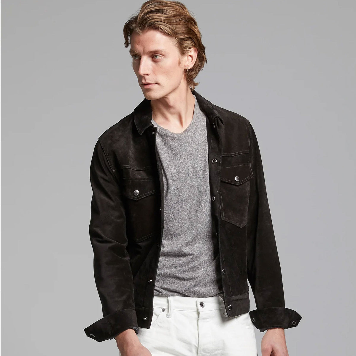 men's black leather pants soren front view