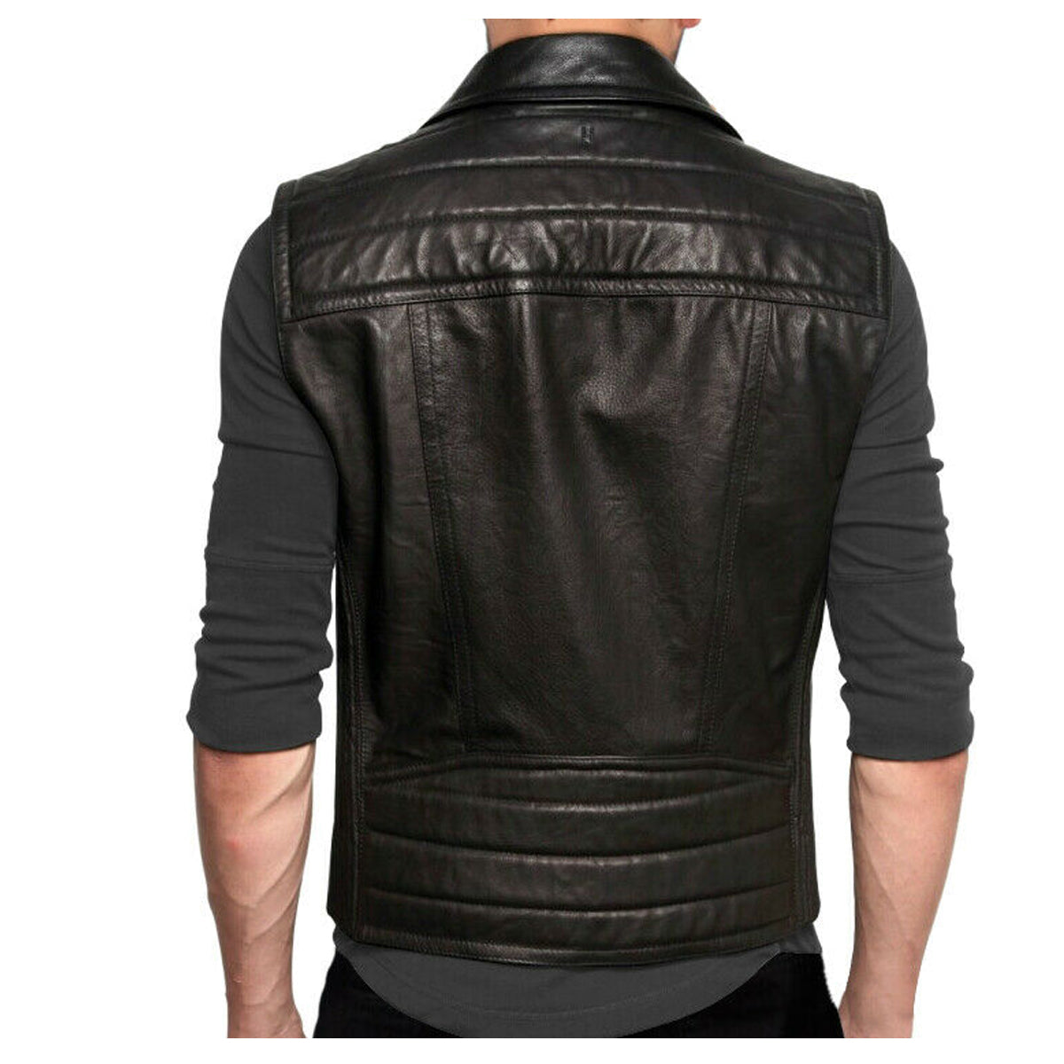 Men Classic Biker Leather Waistcoat - AMSEL LEATHERS