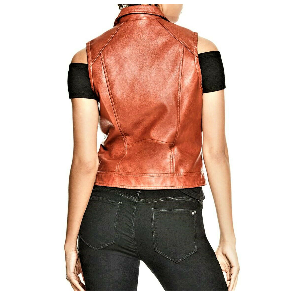 Rust Brown Women Genuine Leather Motorcycle Vest - AMSEL LEATHERS