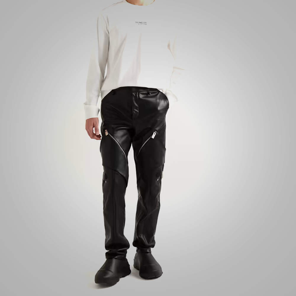 men's black sheepskin leather pants dorian side angle