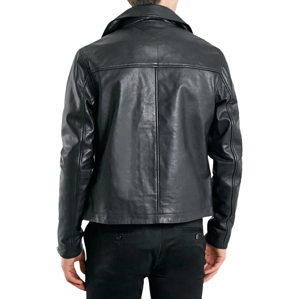 men's black lambskin leather bomber jacket alaric side angle