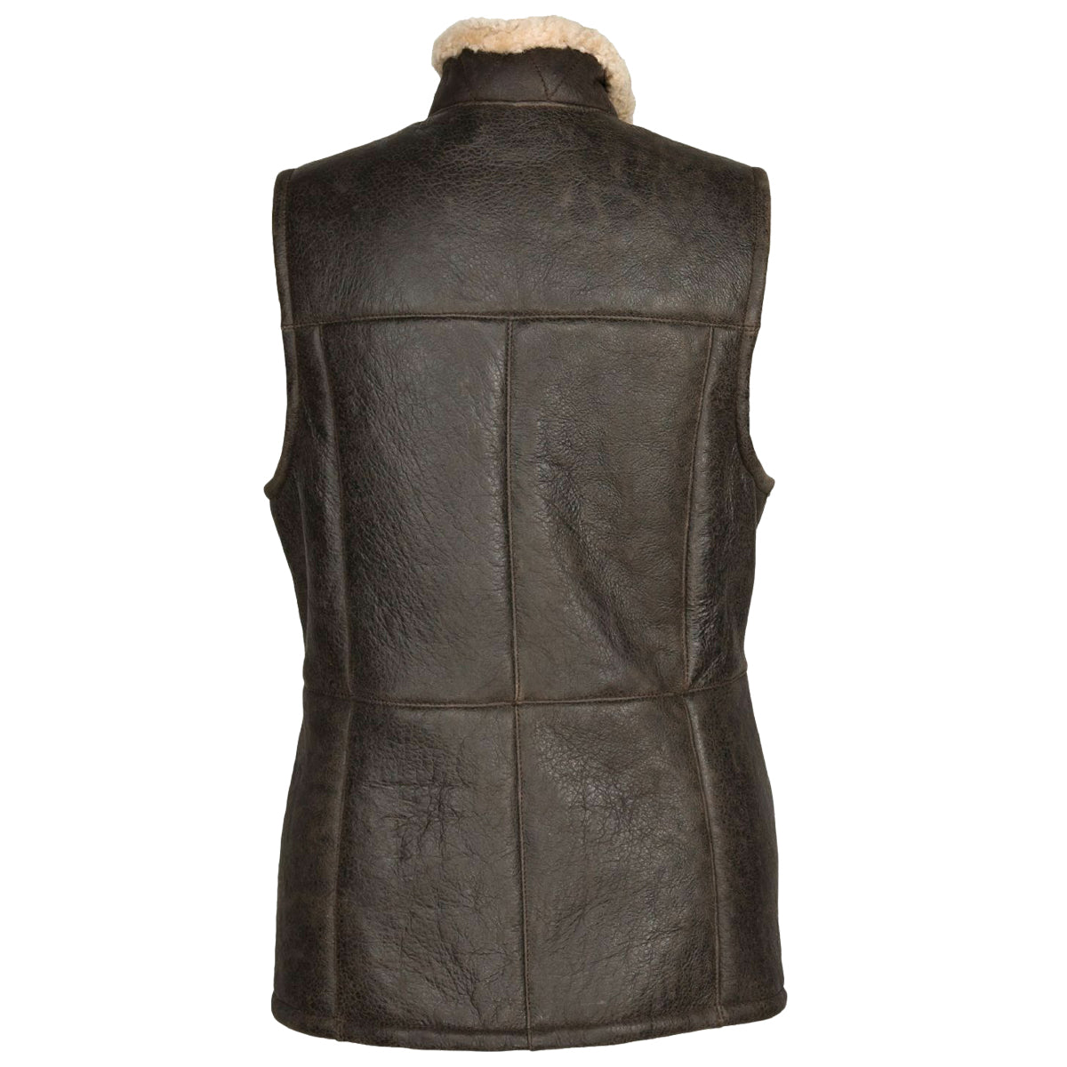 Women Shearling Brown Leather Long Vest - AMSEL LEATHERS