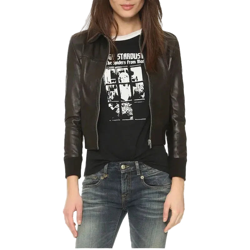 women's black leather shirt margot front view