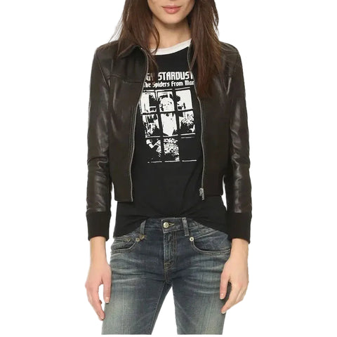 women's black leather shirt margot front view