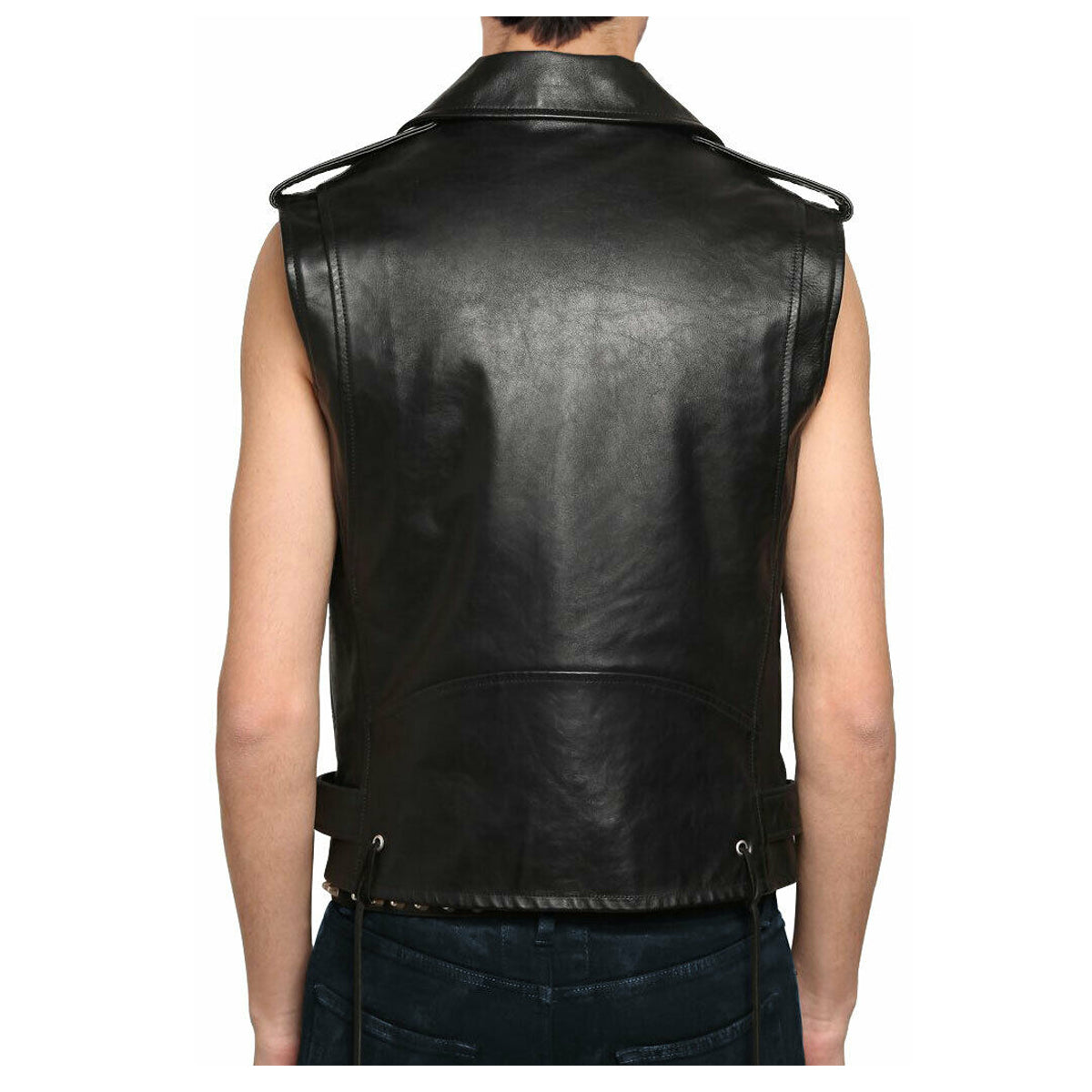 Men Genuine Lambskin Leather Motorcycle Club Vest - AMSEL LEATHERS