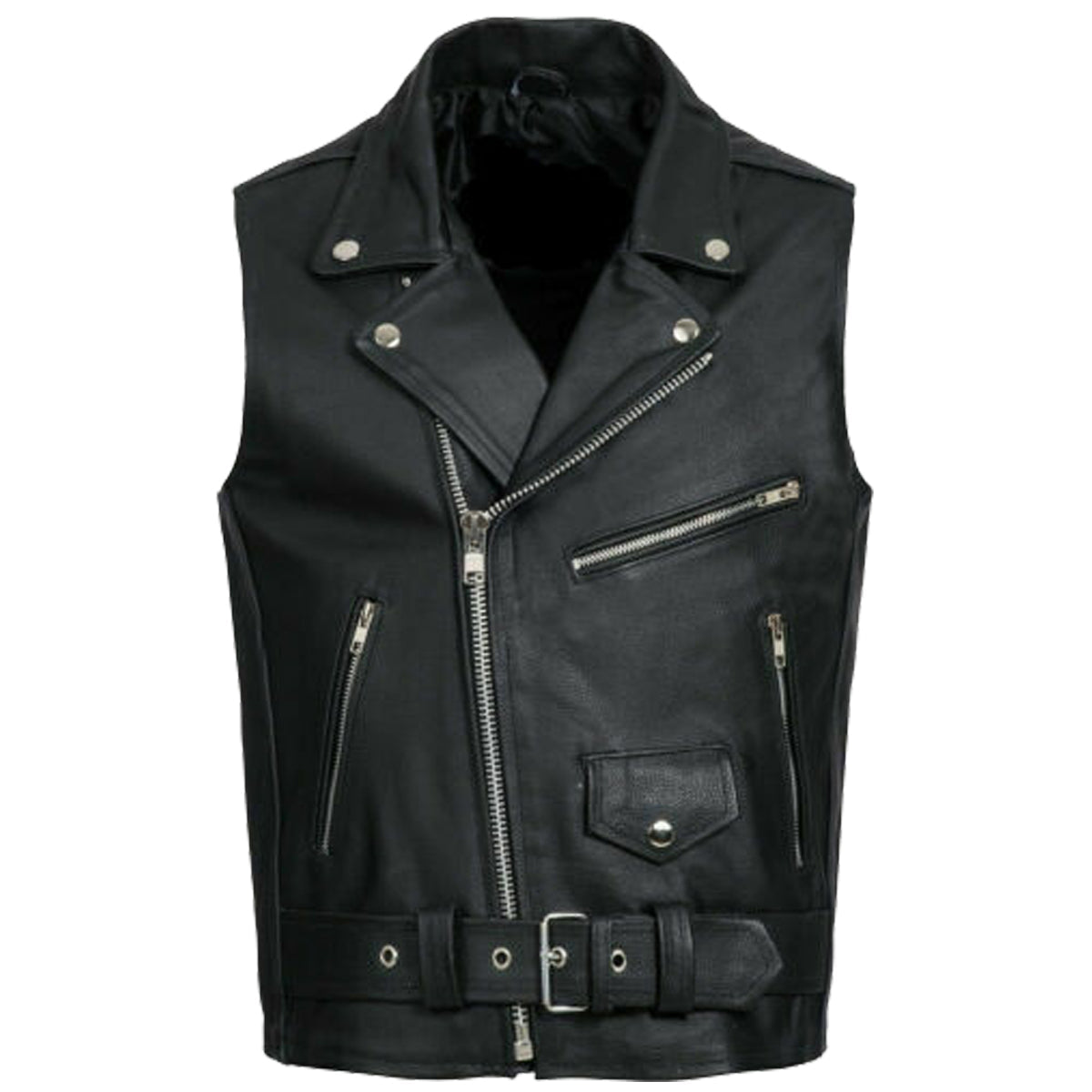 Men Classic Brando Motorcycle Leather Vest - AMSEL LEATHERS