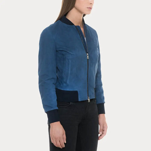 women's black suede leather jacket odette back view