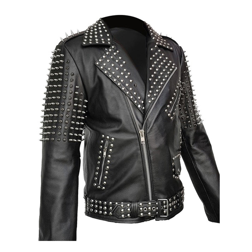 Men Real Leather Jacket Spike Studded Punk Style Jacket - AMSEL LEATHERS