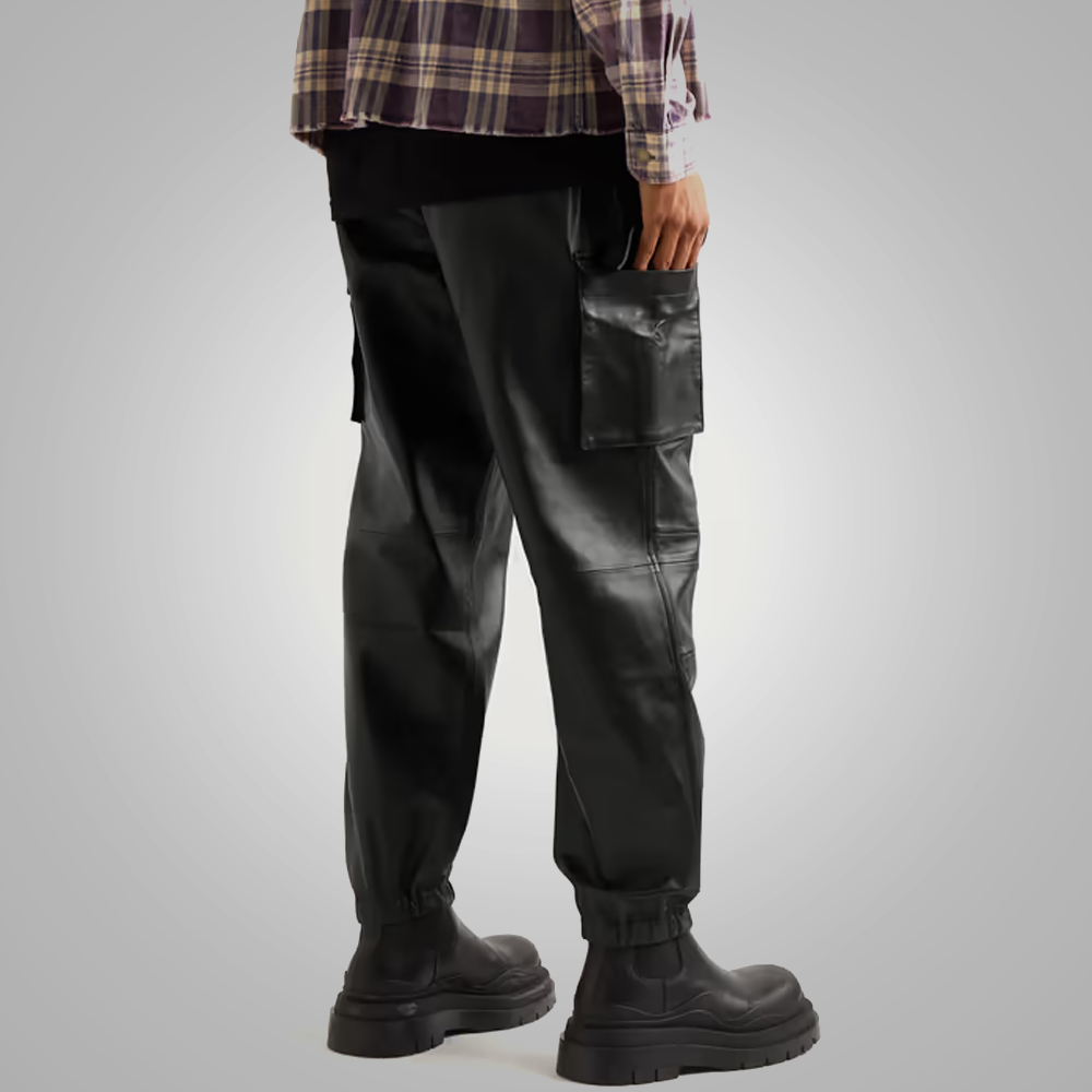 men's black sheepskin leather pants marius back view