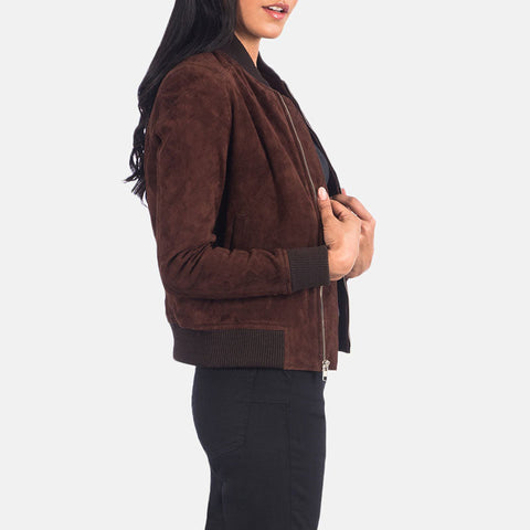 women's brown suede leather jacket vivienne back view