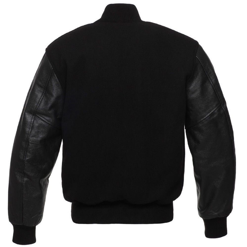 Black Varsity Wool Leather Jacket - AMSEL LEATHERS