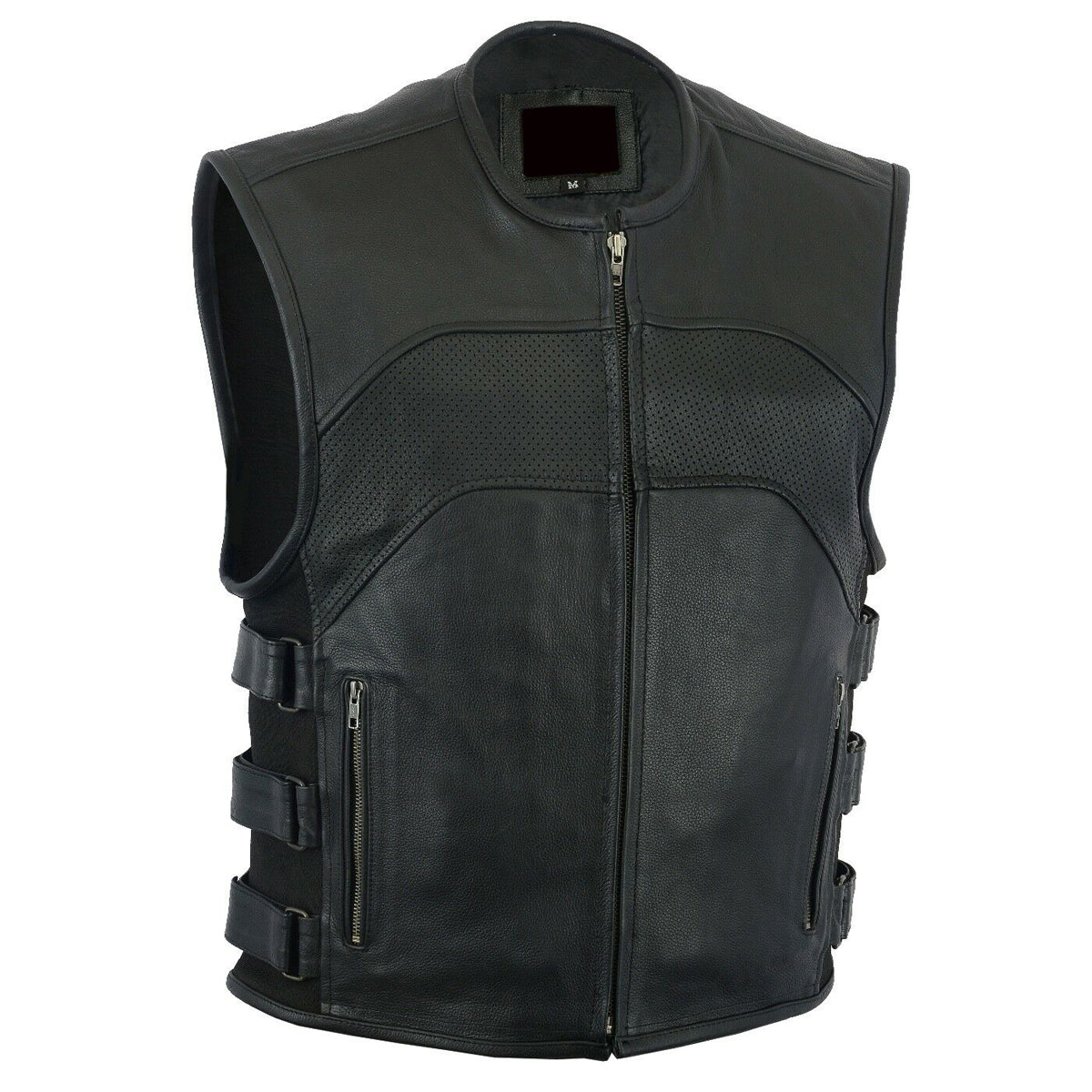 Men Motorcycle Cowhide Club Leather Vest - AMSEL LEATHERS