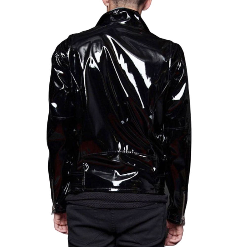 Men Goth Moto Vinyl PVC Jacket Fetish Punk EMO Biker Jacket - AMSEL LEATHERS