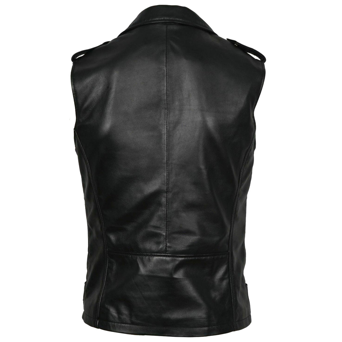 Men Classic Motorcycle Black Leather Vest - AMSEL LEATHERS