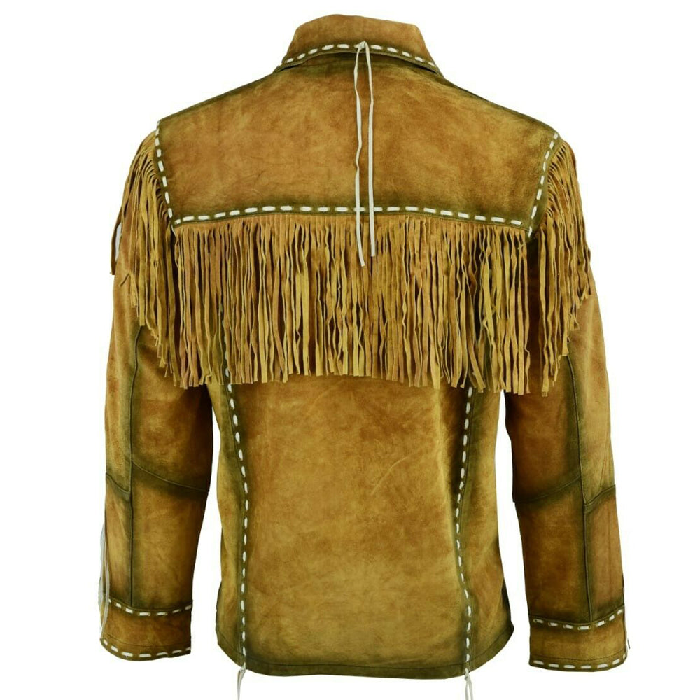 Men Cowboy Fringe Brown Suede Leather Shirt - AMSEL LEATHERS