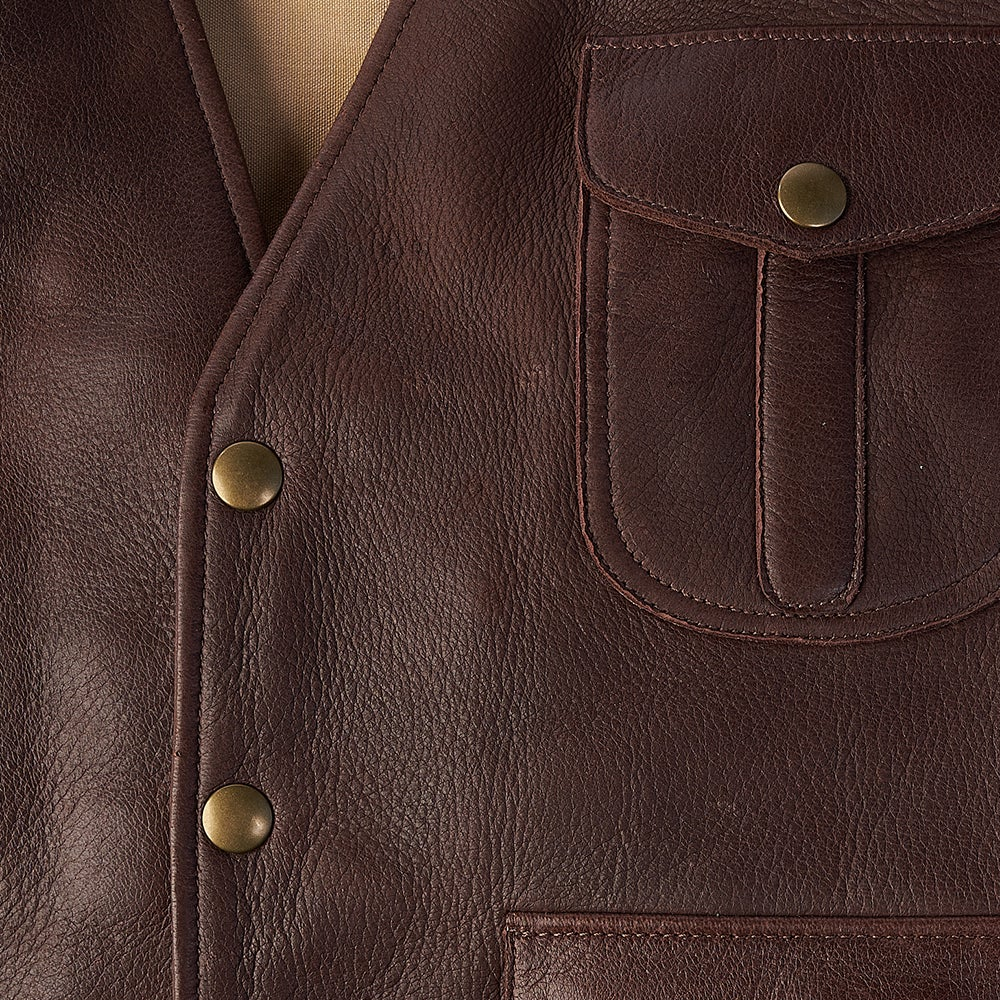 men's brown leather vest lucien back view