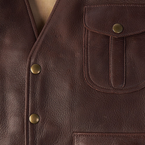 men's brown leather vest lucien back view