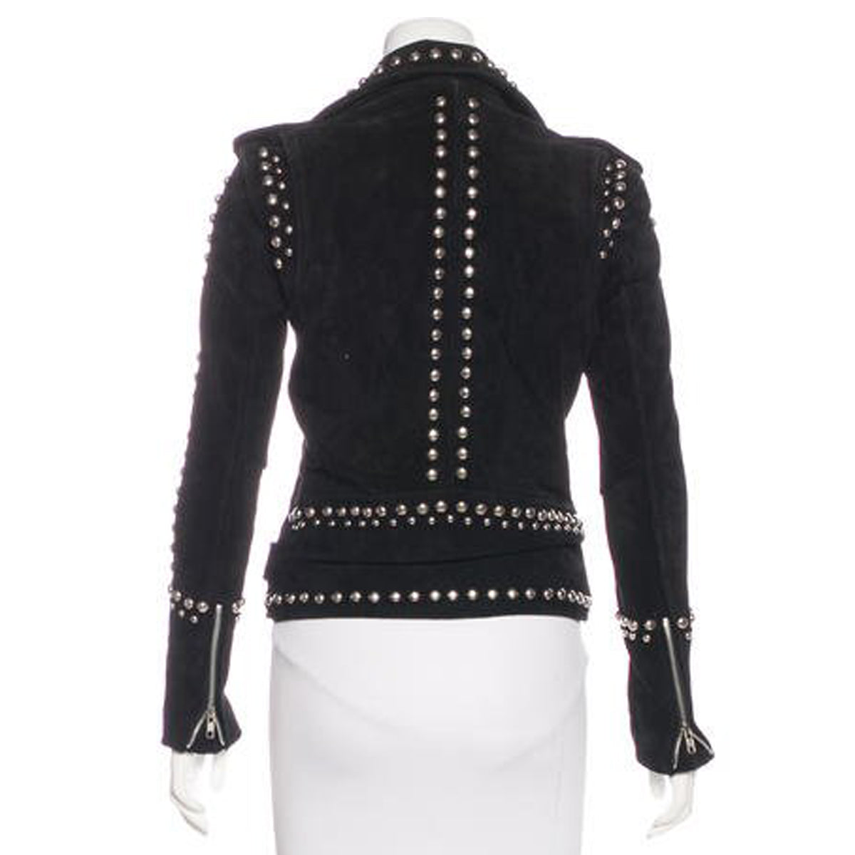 Women Studded Black Suede Leather Moto Jacket - AMSEL LEATHERS