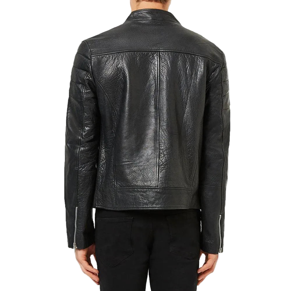 men's black lambskin leather bomber jacket marlow side angle
