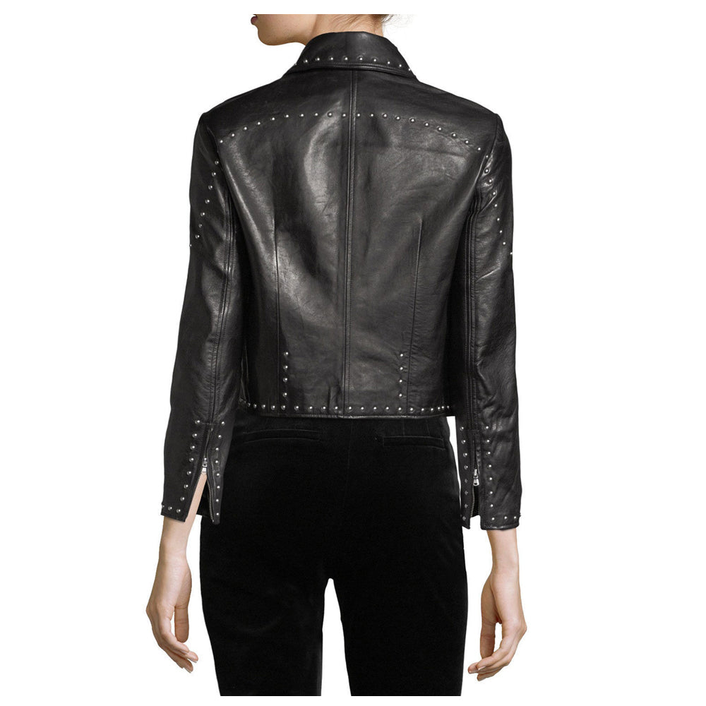 Women Pins Army Leather Zipper Jacket - AMSEL LEATHERS