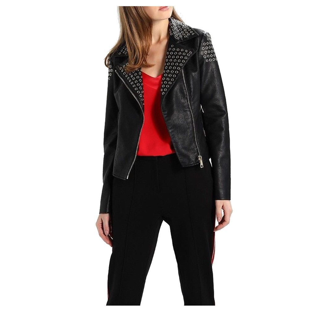 Women Ring Biker Fashion Leather Jacket - AMSEL LEATHERS