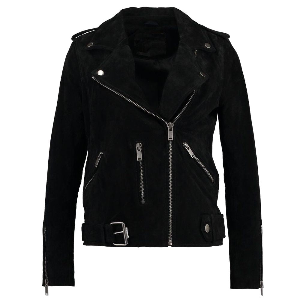 Women Black Suede Leather Motorcycle Jacket - AMSEL LEATHERS