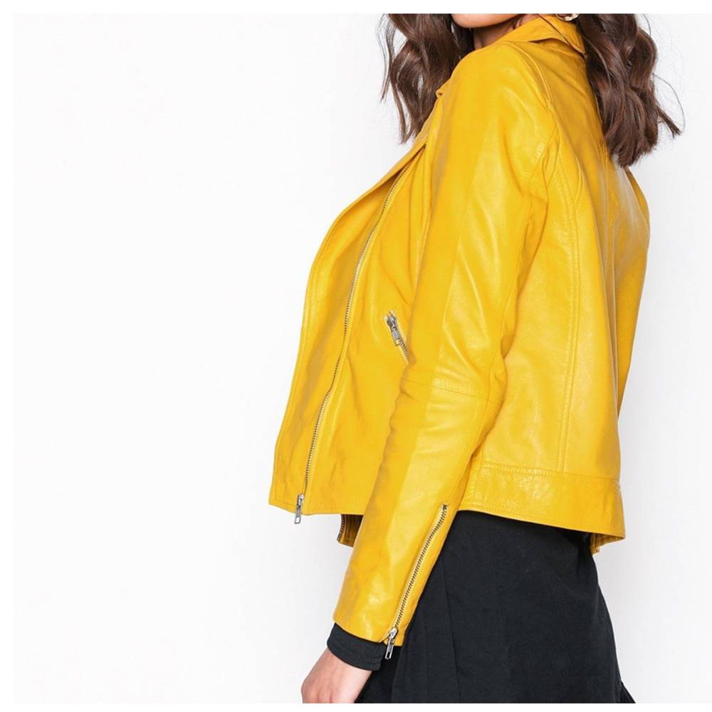 Yellow Retro Women Fashion Leather Jacket - AMSEL LEATHERS