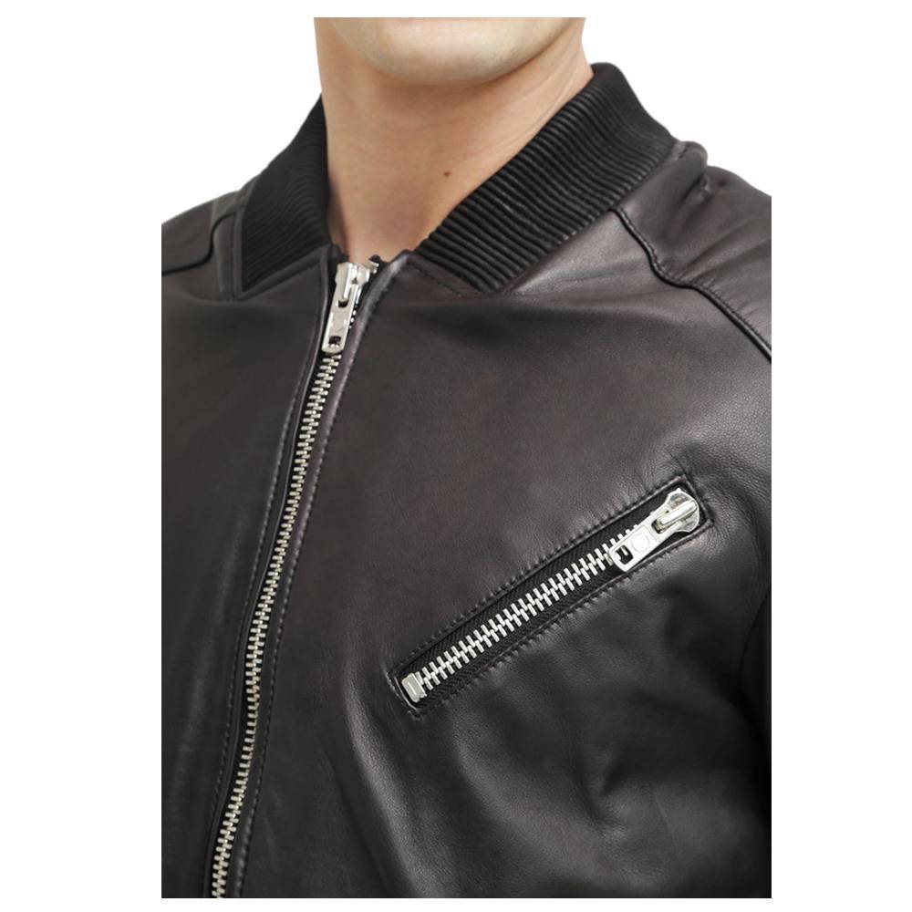 Men Black Bomber Leather Jacket - AMSEL LEATHERS