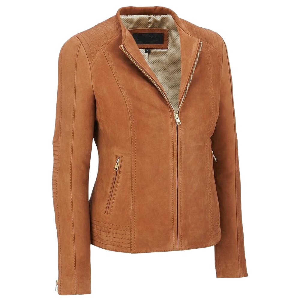 WOMEN'S GENUINE LAMBSKIN SUEDE MOTORCYCLE JACKET - AMSEL LEATHERS