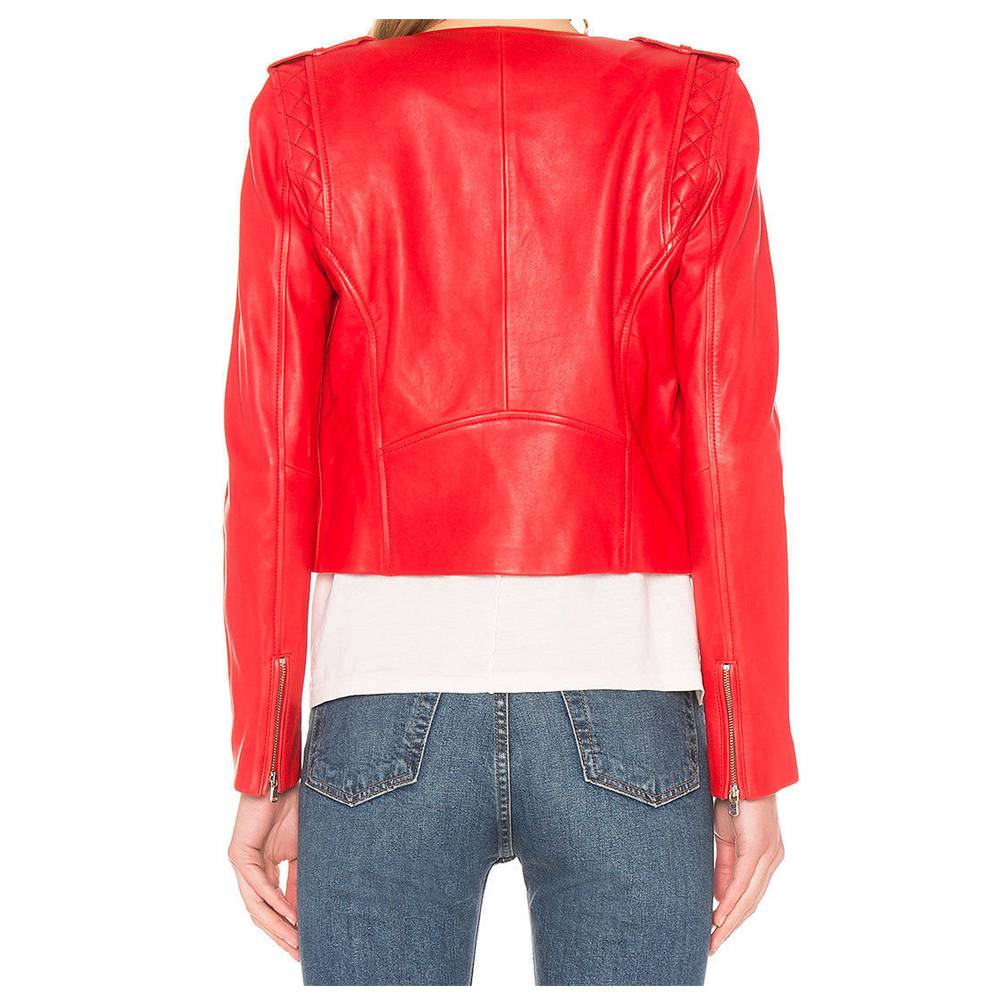 Women Red Leather Motorcycle Jacket - AMSEL LEATHERS