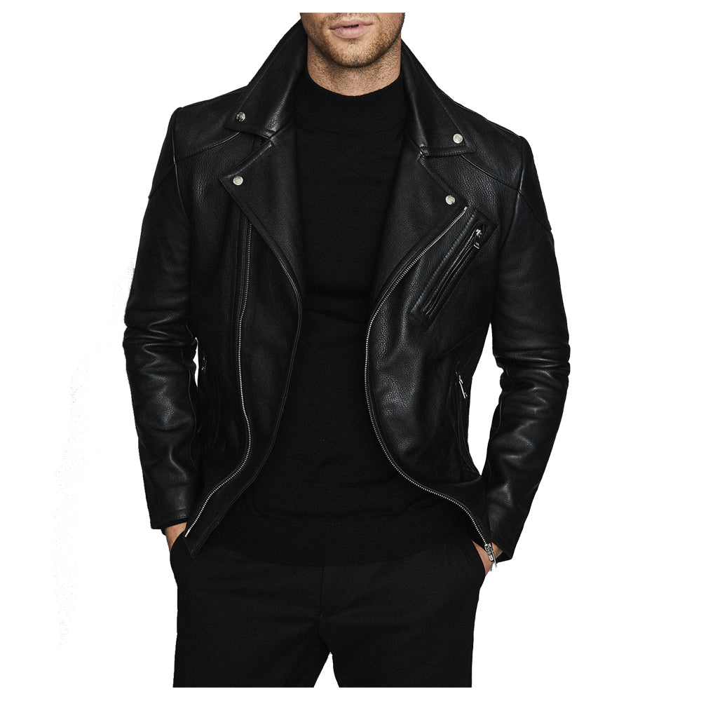 Men Fashion Biker Jacket Three Pocket Zipper - AMSEL LEATHERS