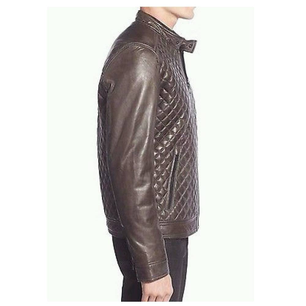 Men Cafe Racer Diamond Bomber Leather Jacket - AMSEL LEATHERS