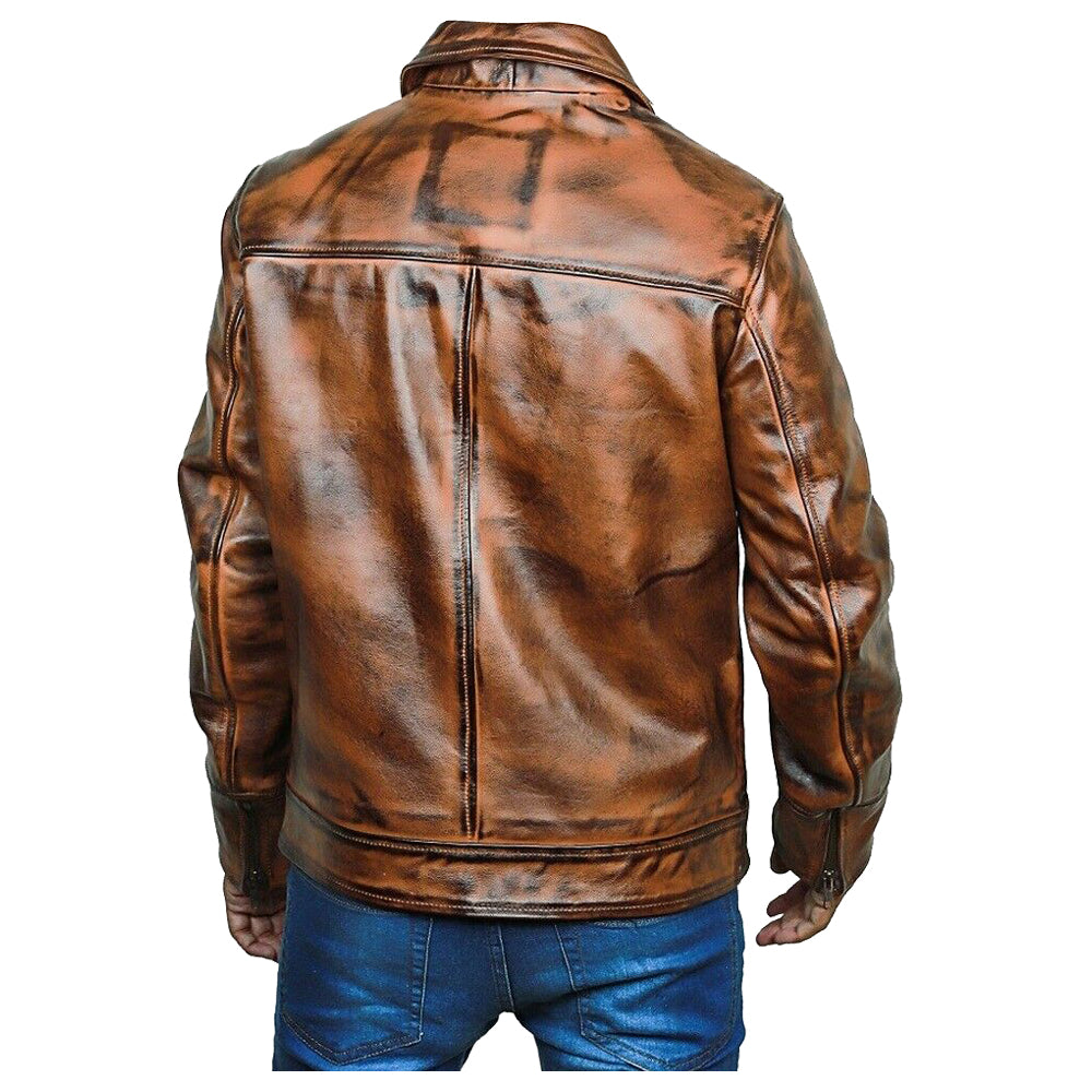 Men Vintage Biker Vax Genuine Leather Jacket - AMSEL LEATHERS