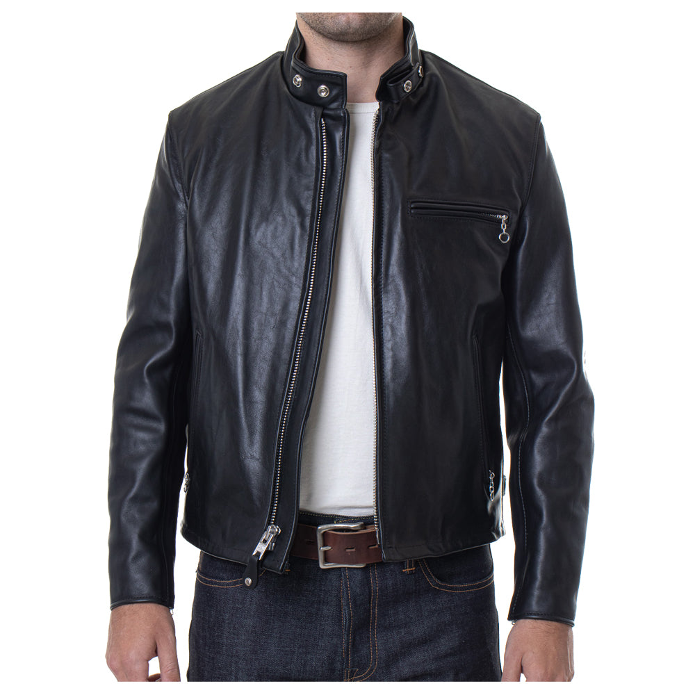 Men Classic Racer Leather Motorcycle Jacket Plain - AMSEL LEATHERS