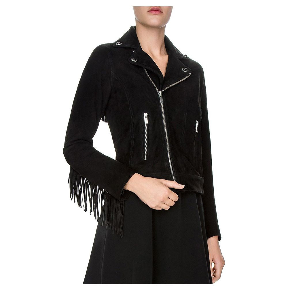 WOMEN SUEDE GENUINE LEATHER FRINGE BIKER JACKET - AMSEL LEATHERS