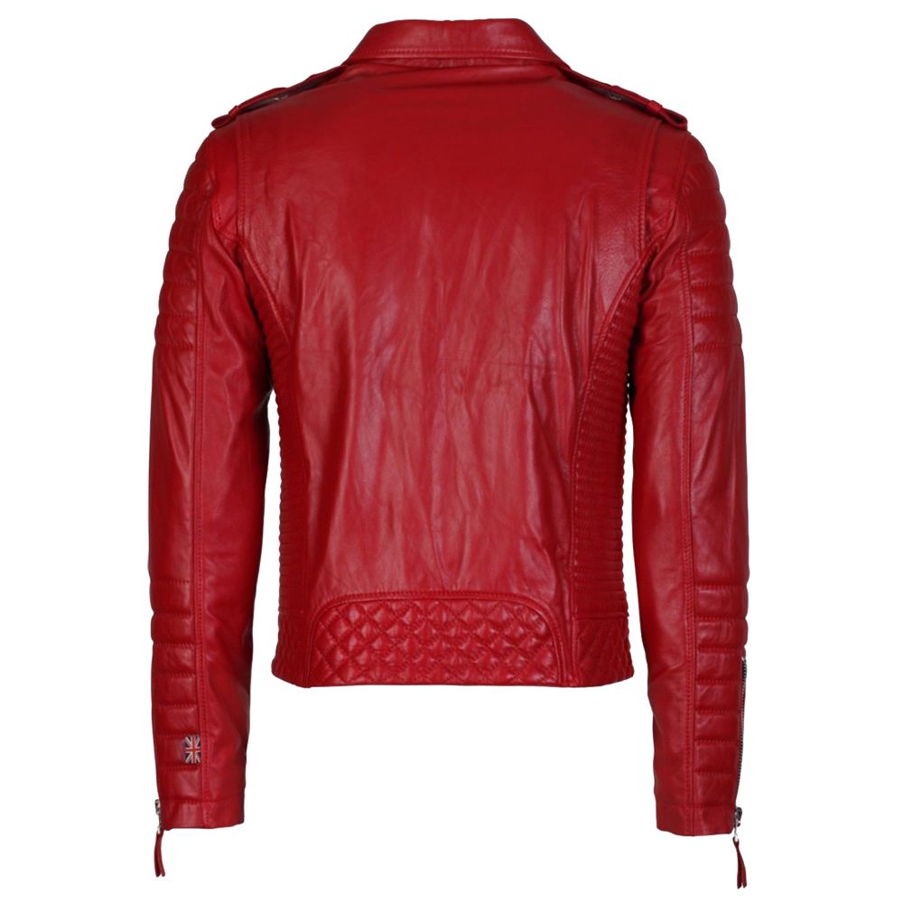 Men Supreme Red Biker Fashion Leather Jacket - AMSEL LEATHERS