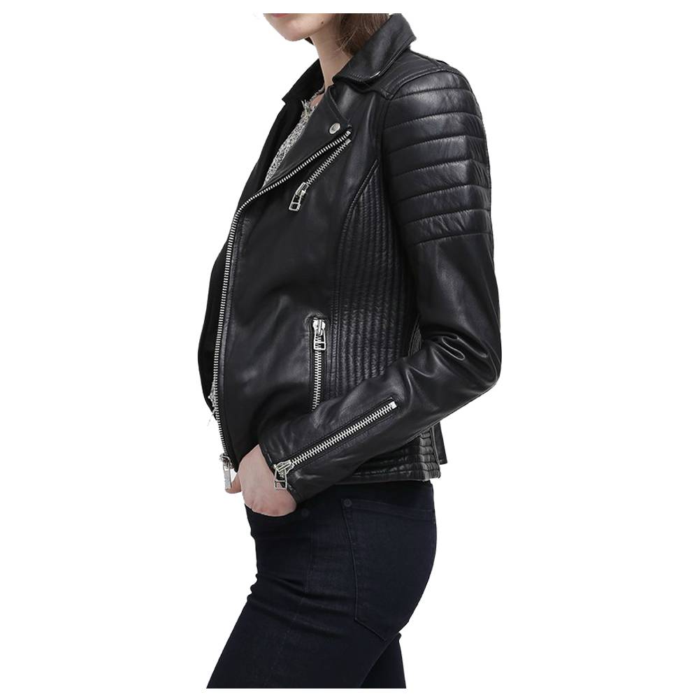 WOMEN SLIM FIT BLACK GENUINE LEATHER JACKET INNOVATIVE DESIGN LEATHER JACKET - AMSEL LEATHERS