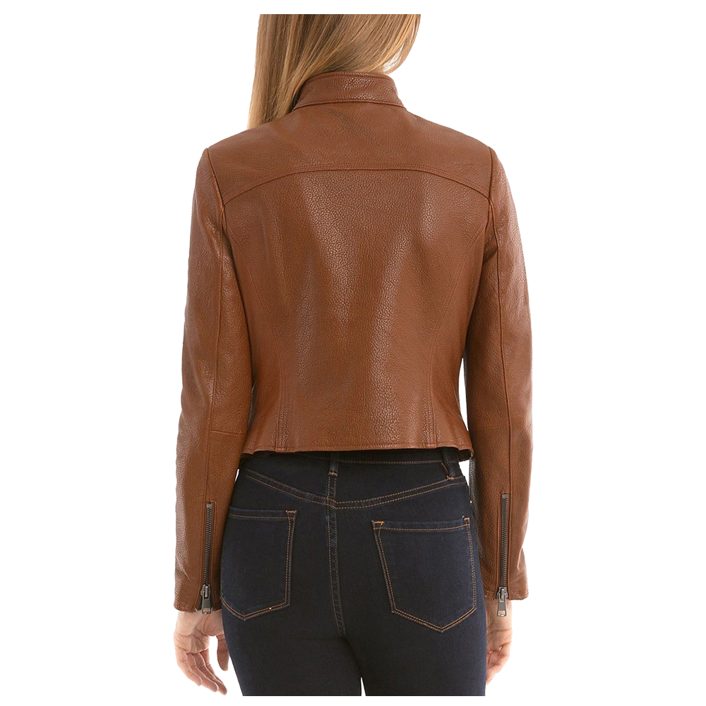 Women Slim Fit Fashion Brown Biker Leather Jacket - AMSEL LEATHERS