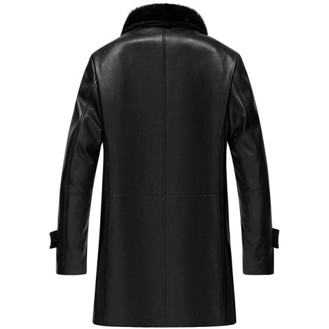 Men’s Black Shearling 3/4 Length Leather Coat