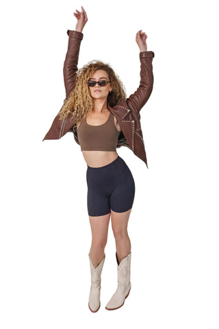 • womens leather jacket studded collar detail
