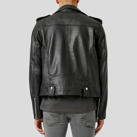 • black leather jacket zipper cuff close up
