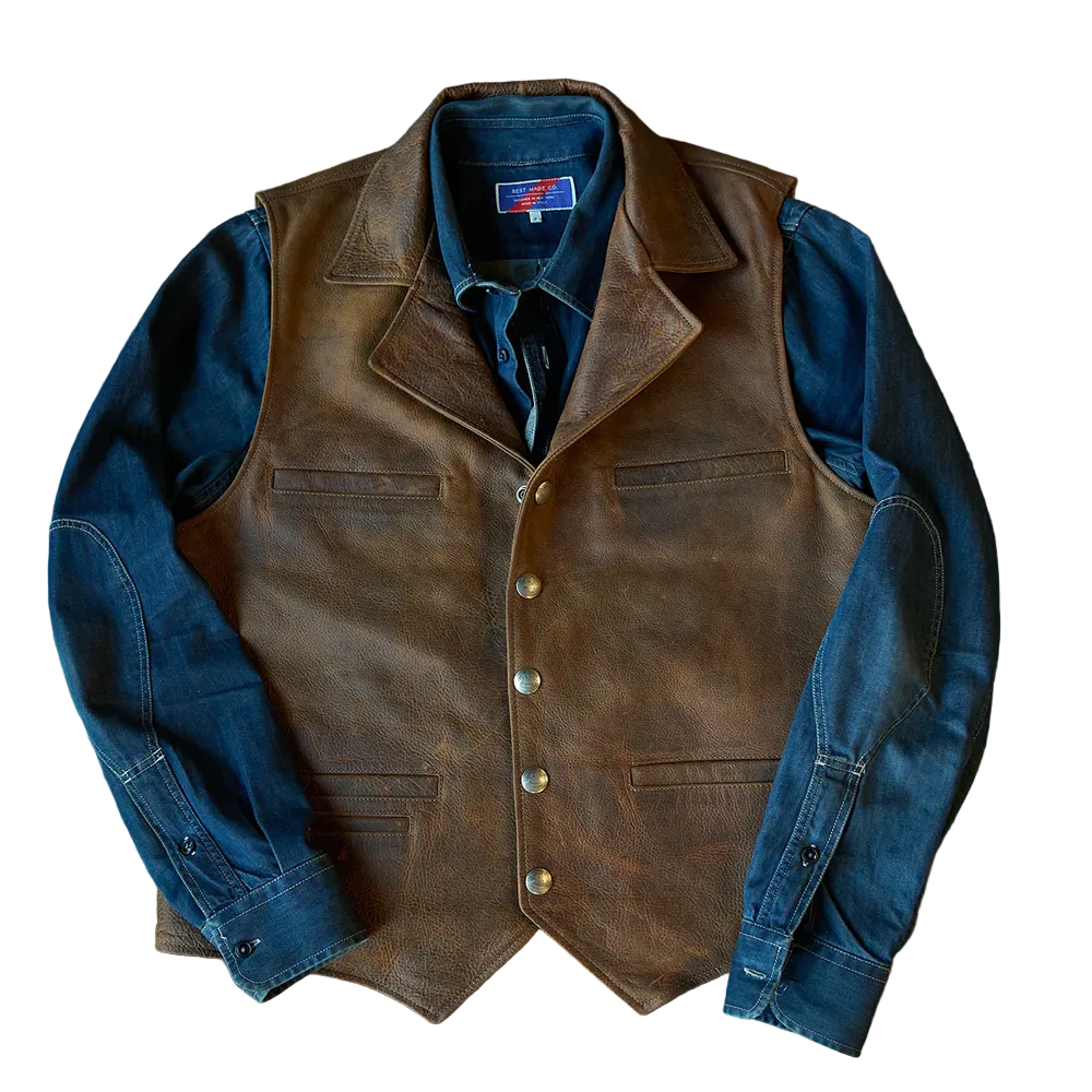 men's brown sheepskin leather vest henrik back view