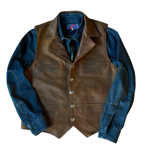 men's brown sheepskin leather vest henrik back view