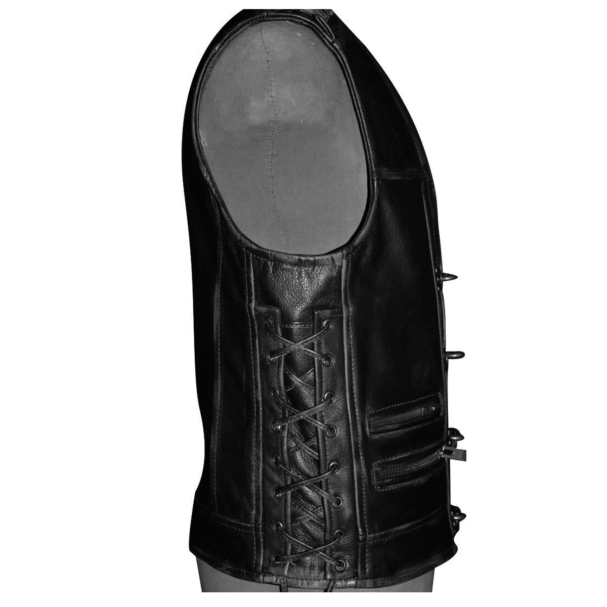 Classic Black Leather Motorcycle Vest - AMSEL LEATHERS