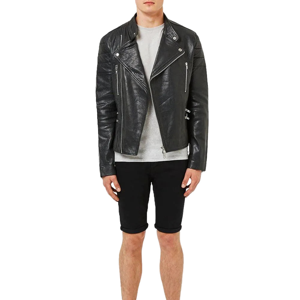 men's black lambskin leather bomber jacket marlow back view