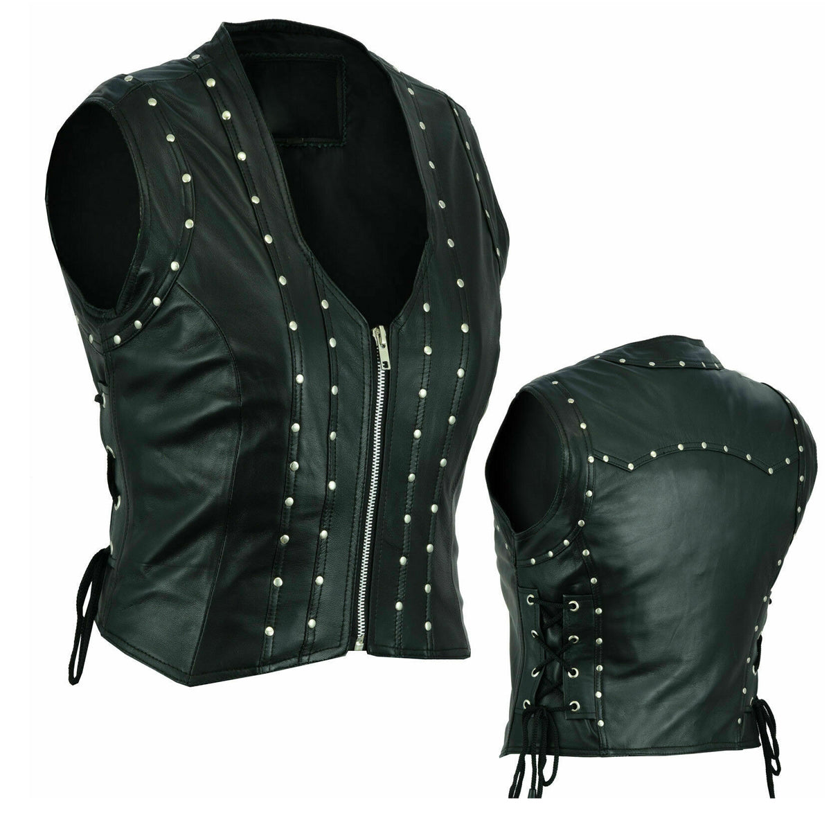 Punk Women Genuine Motorcycle Leather Vest - AMSEL LEATHERS